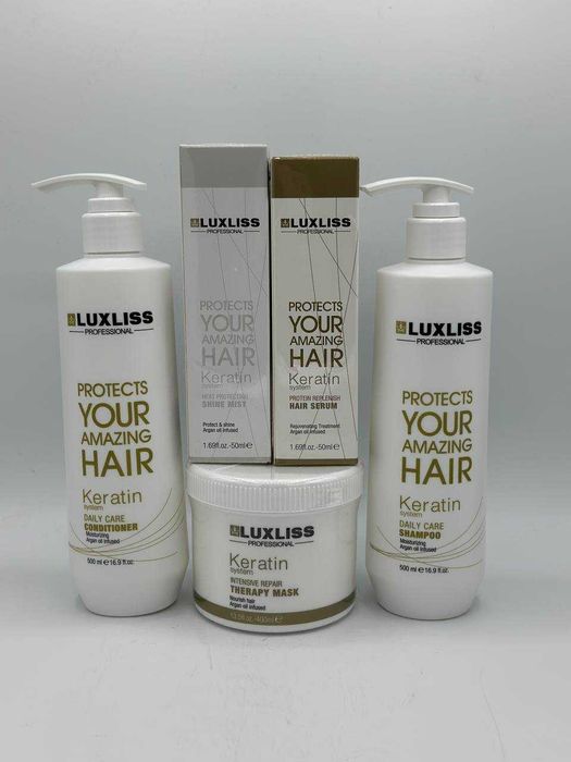 Набор для волос luxliss keratin (шампунь, бальзам, маска, масло,спрей)