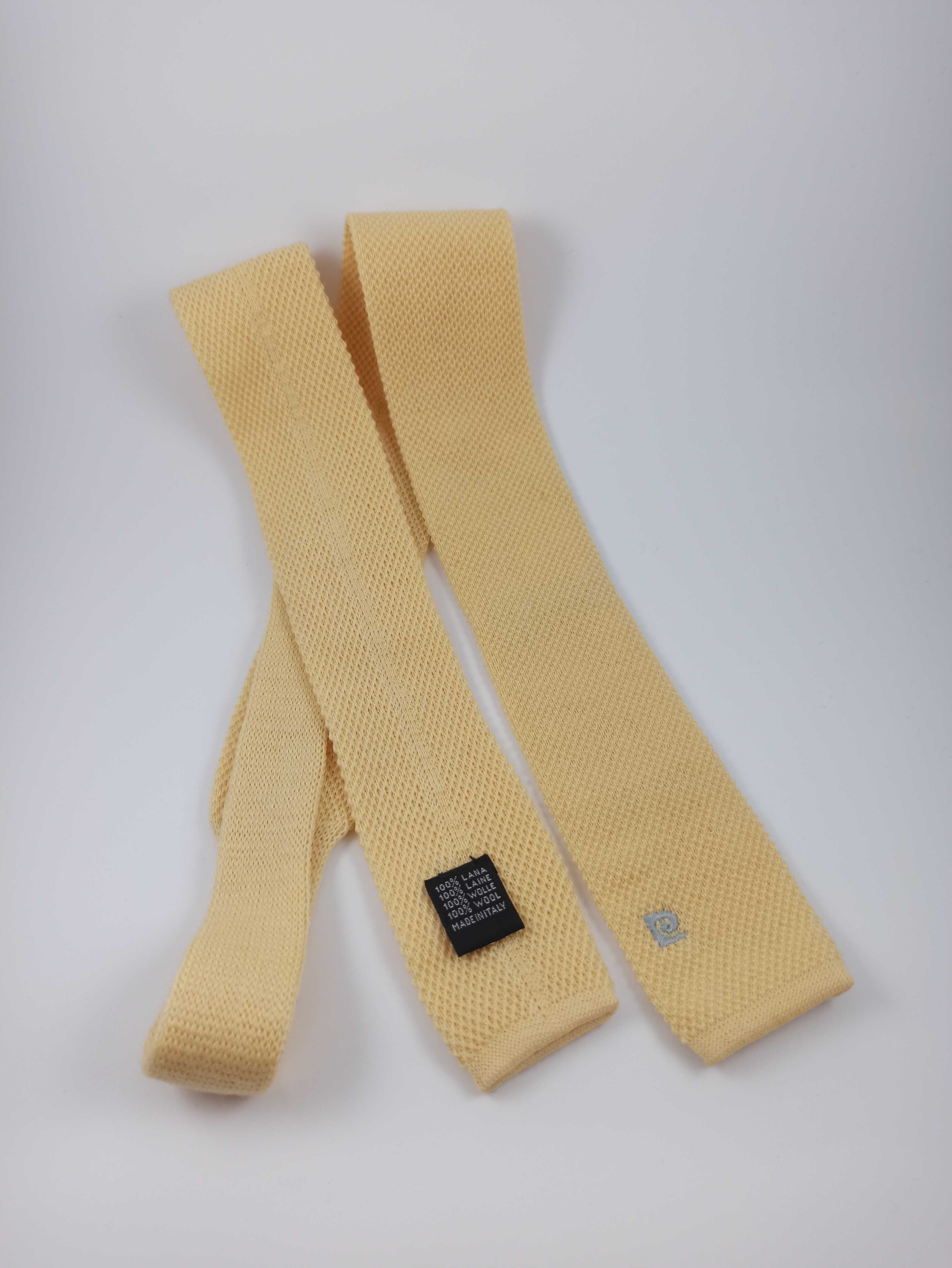 Pierre cardin żółty kremowy wełniany krawat knit pc04