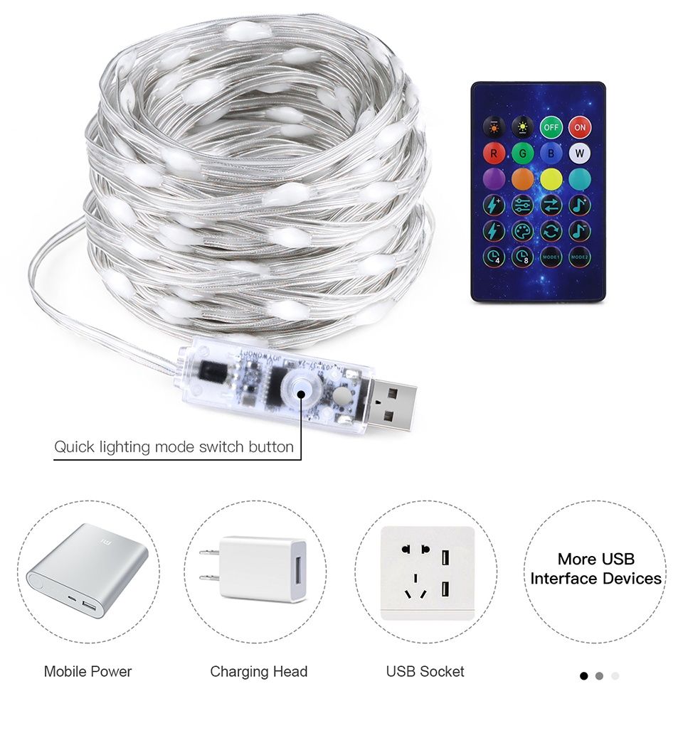 RGB Смарт гірлянда 10м з пультом, 100 LED світлодіодів IP65