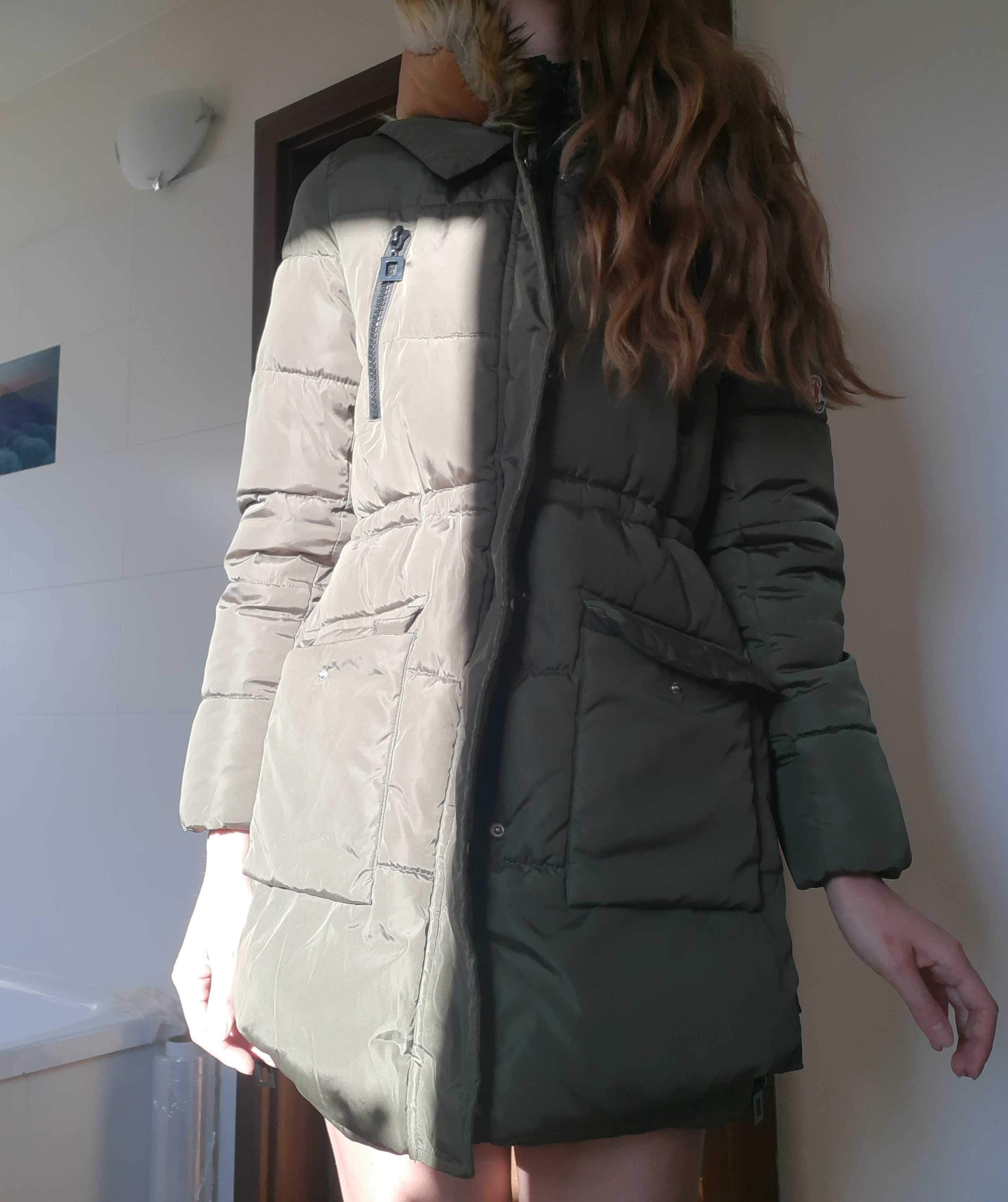 Kurtka zimowa jak puchowa S zielona khaki parka coat winter