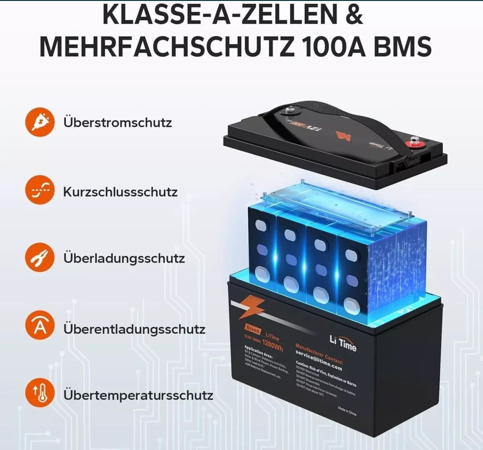 Акумулятор LiTime 12V 100Ah 1280Wh LiFePo4