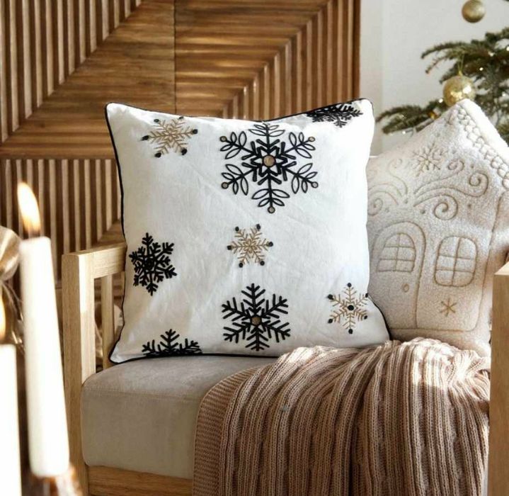 Homla Borda poszewka świąteczna bawełna wyszywane śnieżynki NOWA