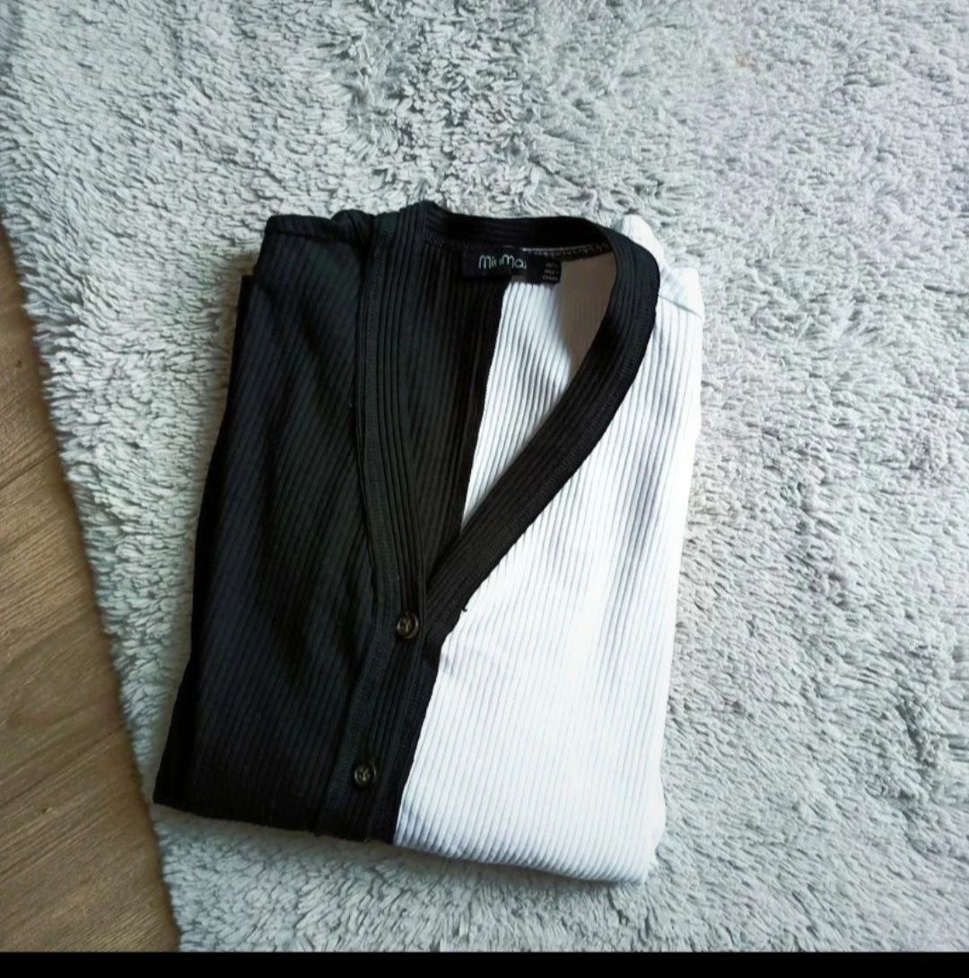 Biało czarny sweter kardigan bawełna M-XL