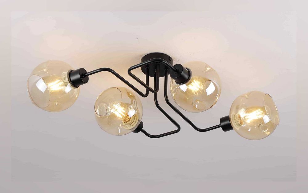 Сучасна люстра на 4 плафона припотолочна чорна