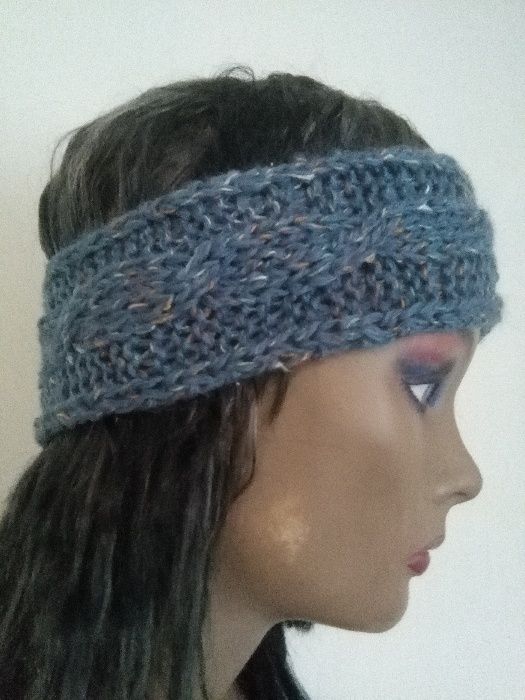 opaska handmade na głowę włosy uszy czapka wełna na zimę niebieskie