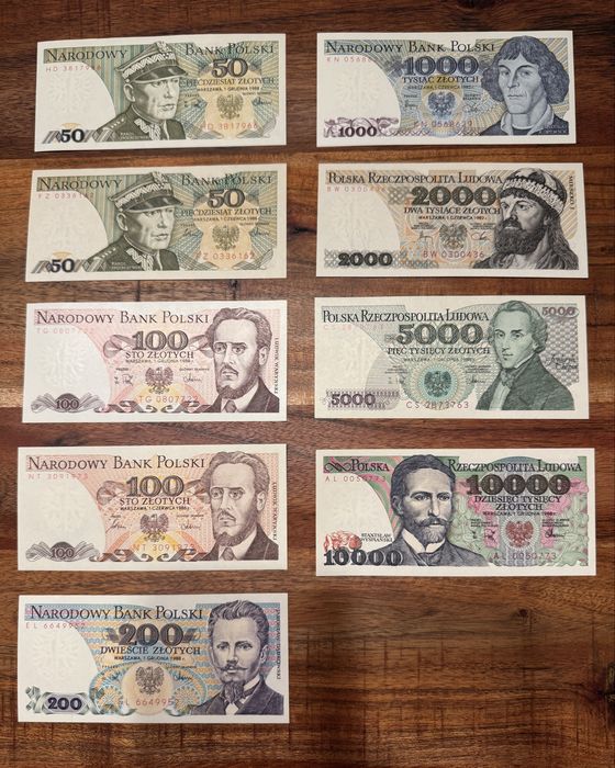 Banknoty PRL kolekcjonerskie  10 szt 9 szt UNC 1 szt stan II