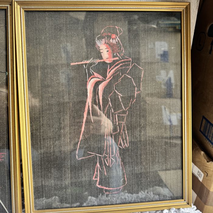 Japońskie obrazy wyszywane Vintage