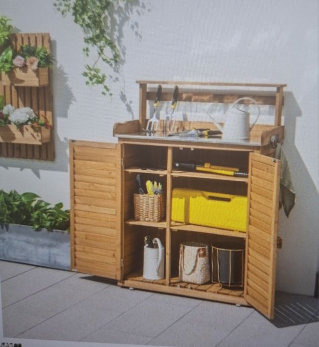 Szafka regał COSTWAY 120x87x45cm. Drewno. Stół ogrodowy do kwiatków