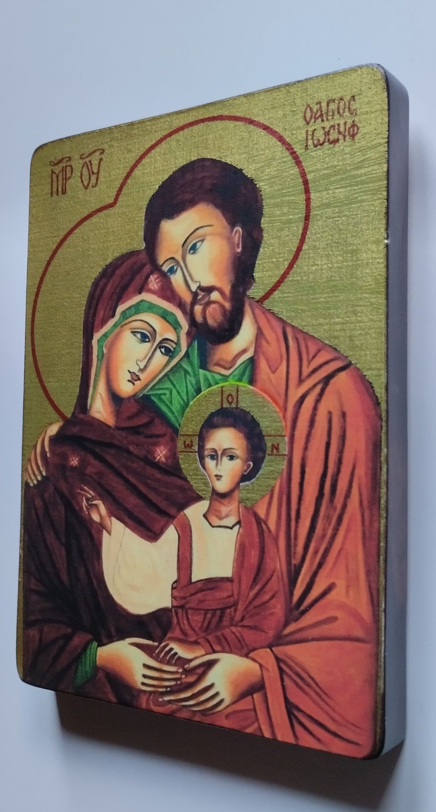 Ikona Świętej Rodziny na desce sosnowej