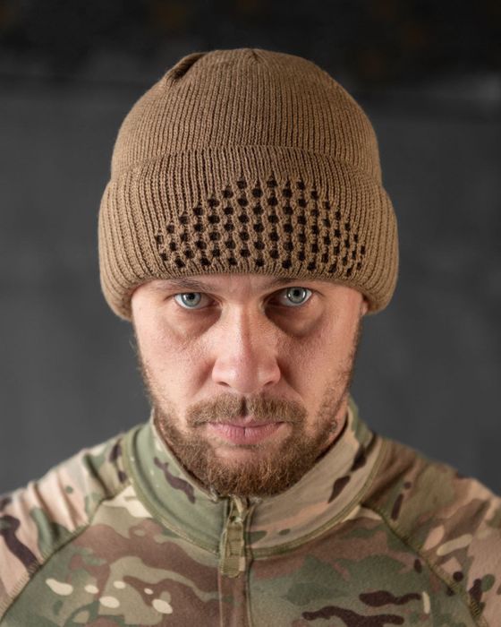 Тактична військова зимова шапка балаклава в'язана койот / олива