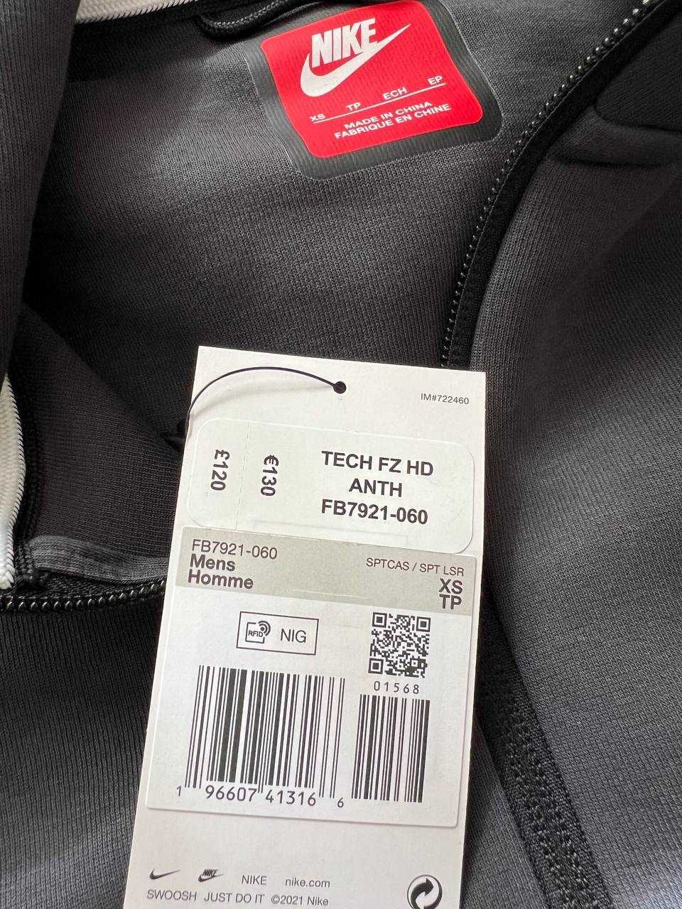 ОРИГІНАЛ! Кофта Nike Tech Fleece Fz Wr Black XS M | FB7921-060