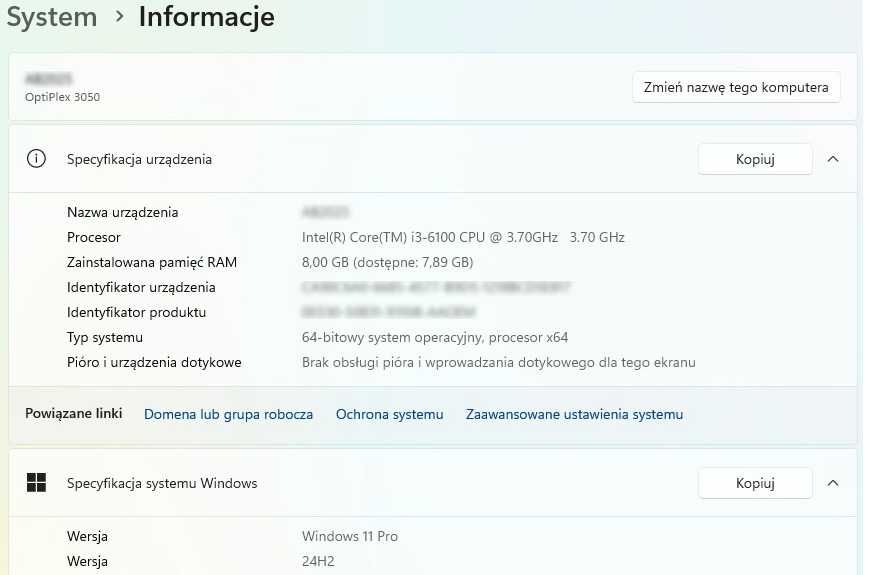 Komputer biurowy/ do firmy Dell i3-6100, RAM DDR4 Dysk SSD Win11, HDMI