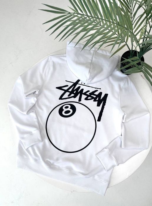 Чорне худі Stussy 8 ball/ біла кофта стуссі / светр стюссі з лого