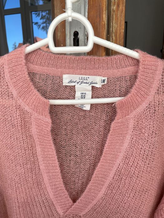 H&M sweter moher pudrowy róż