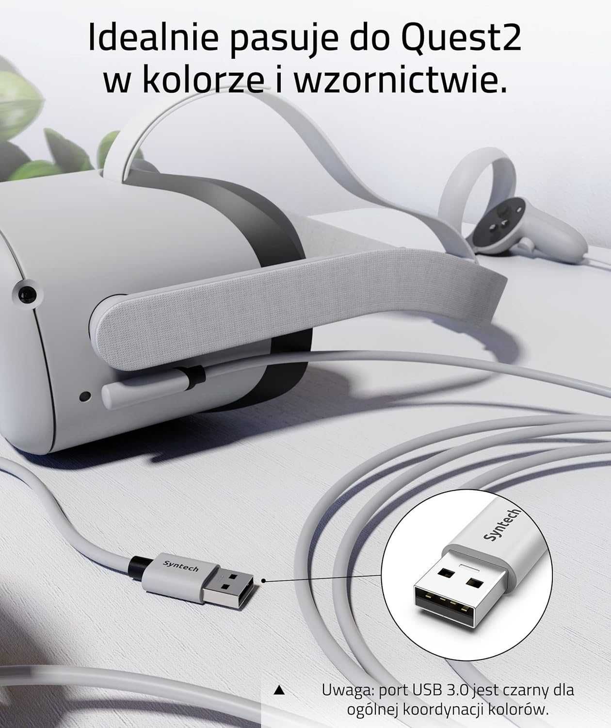 Kabel Syntech 5m USB-A USB-C kompatybilny z META QUEST 2/3/PRO/PICO 4