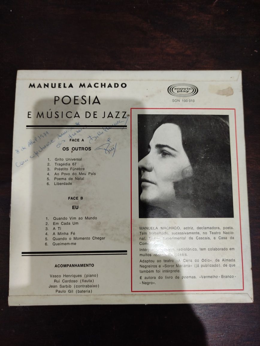 Disco de vinil "Manuela Machado"Poesia e Musica de Jazz"SINGLE