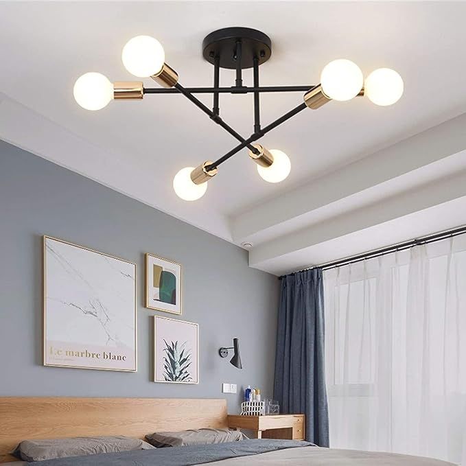 Żyrandol Retro Wenppran Metalowy Sputnik 6 lamp Czarny E27