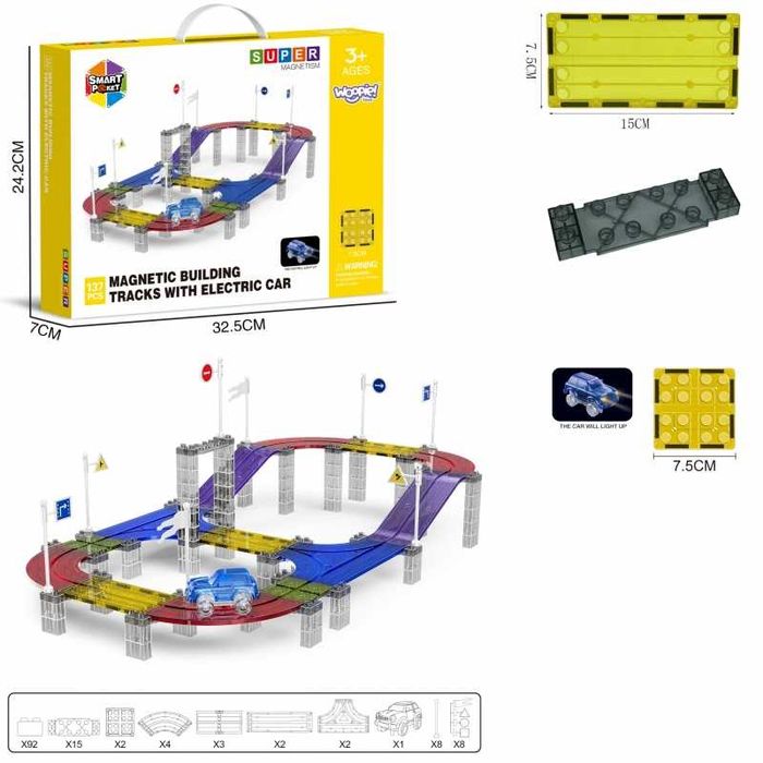 Magnetyczny Tor Samochodowy Wyścigowy + Autko 137 El.