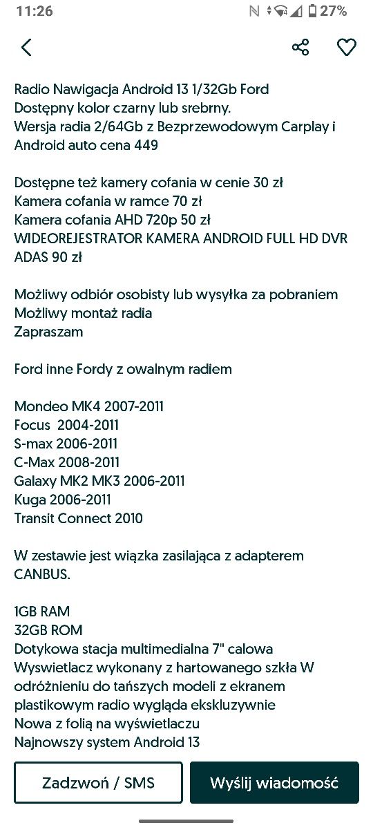 Radio Nawigacja Android Radio Ford Mondeo,Focus,S-Max,Galaxy,Kuga