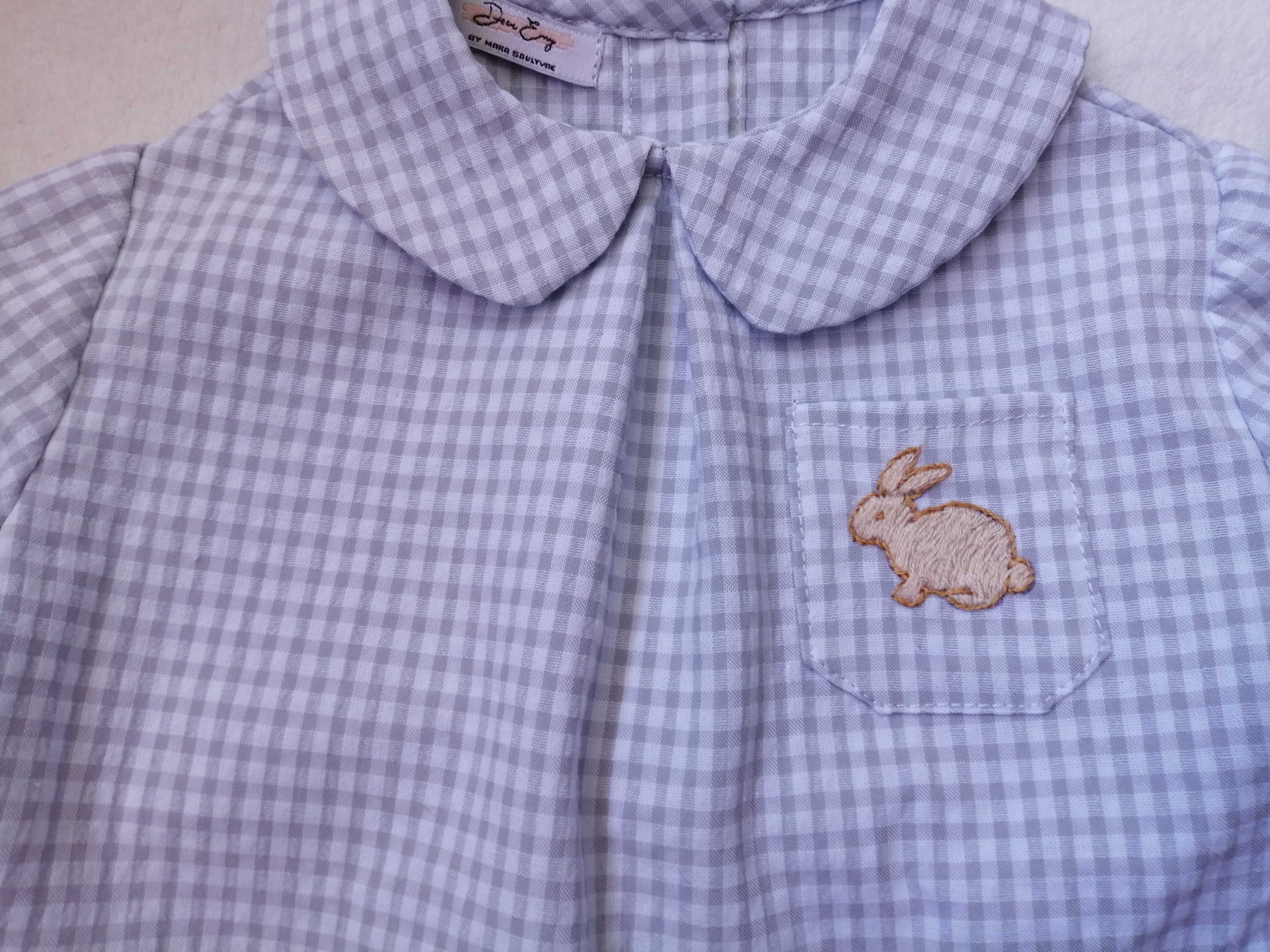 Blusa manga curta e Tapa-fralda p/ bebé 1-3 meses c/ bordado à mão