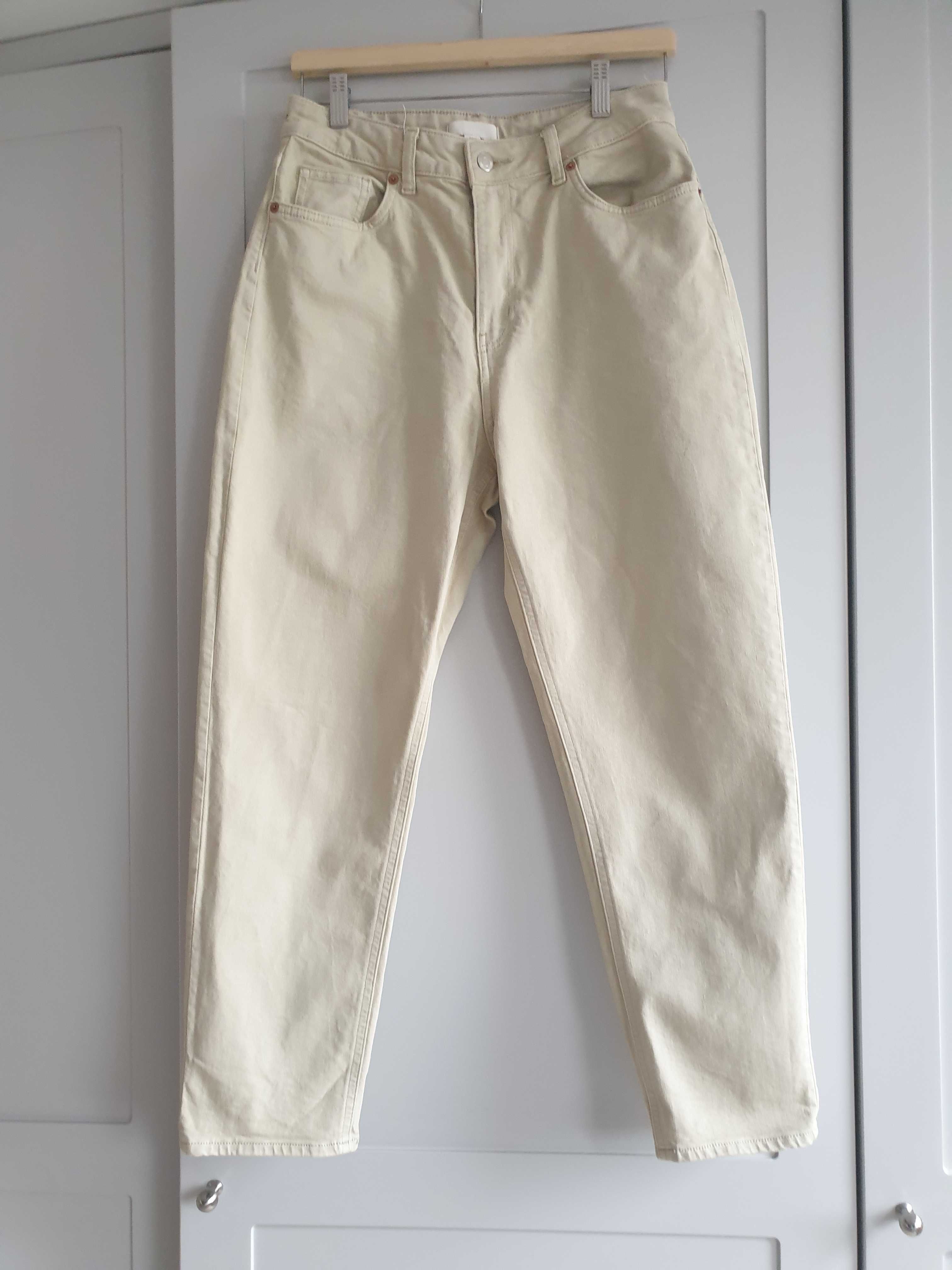 Beżowe zielone spodnie dżinsowe mom H&M 36 38 7/8 high waist