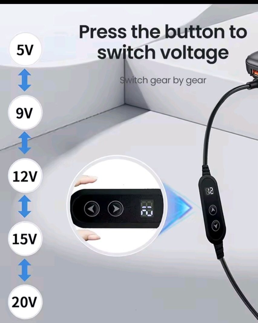 Adapter USB-C + 8 końcówek,  Ładowanie 5V–20V  Led Nowy