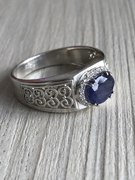Кольцо перстень сапфир серебро