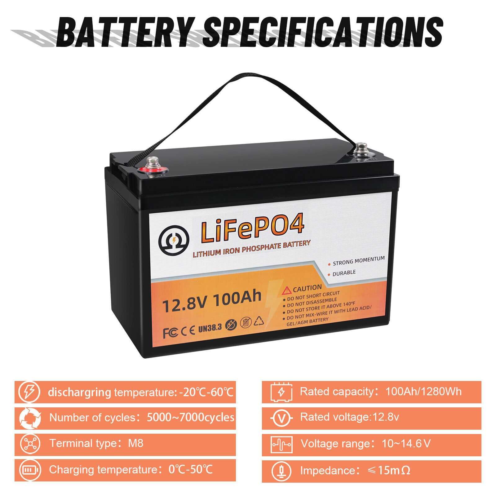 Батарея Lifepo4 100 Ah для резервного питания аккумулятор 12В 1280 Вт