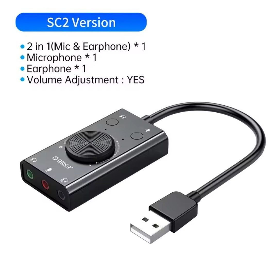 Звукова карта Orico SC2-BK USB 2.0 зовнішня стерео з регулятором звуку
