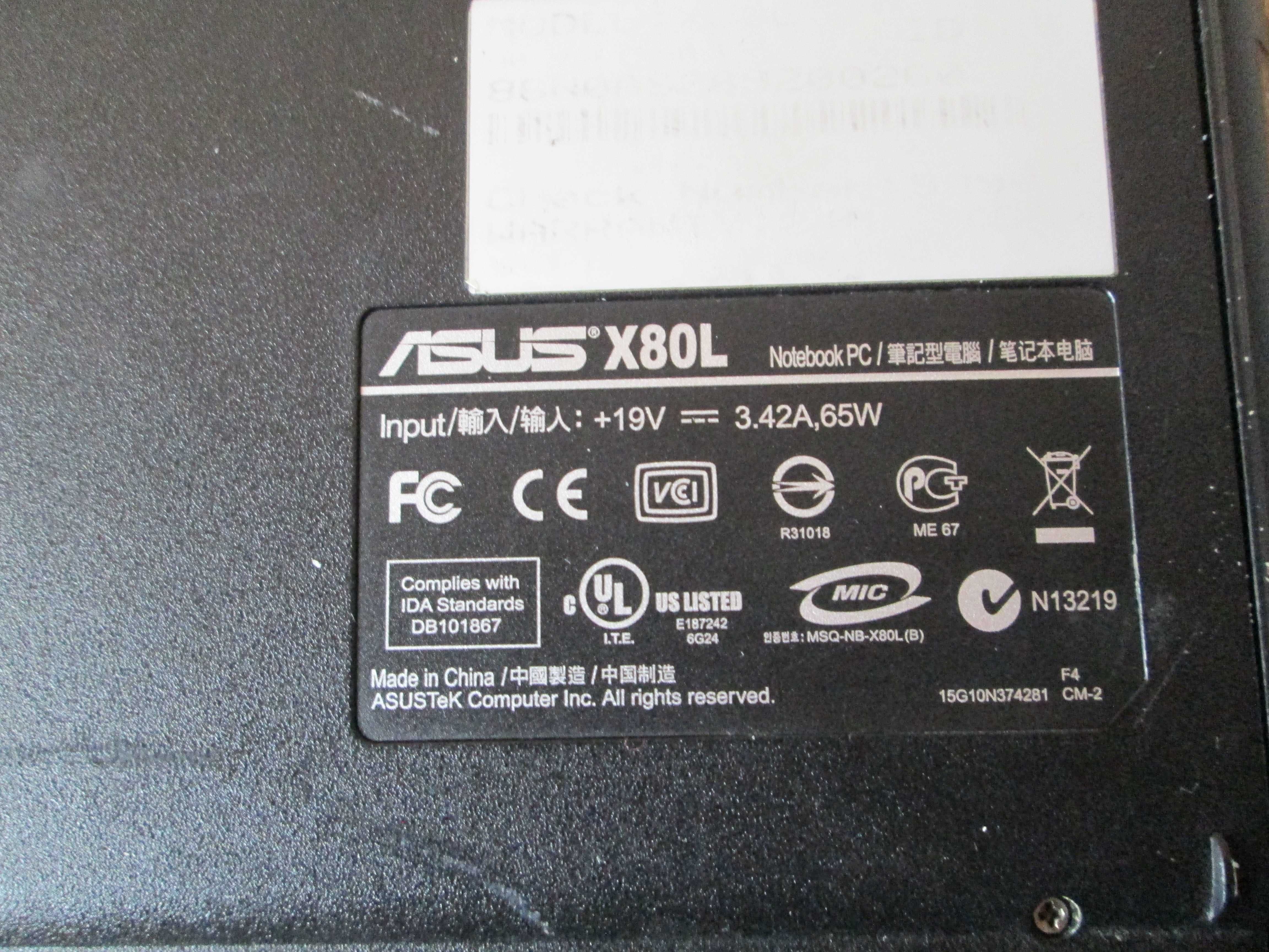 Ноутбук ASUS X80L, Intel Core 2 Duo Mobile T7700, 2 GB ОЗУ,