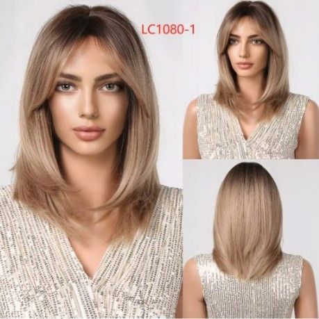 peruka emmor peruka z grzywką prosta syntetyczna ombre blond 40 cm