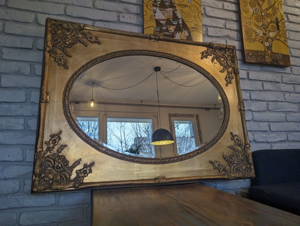 Piękne stylowe lustro drewniana złota rama