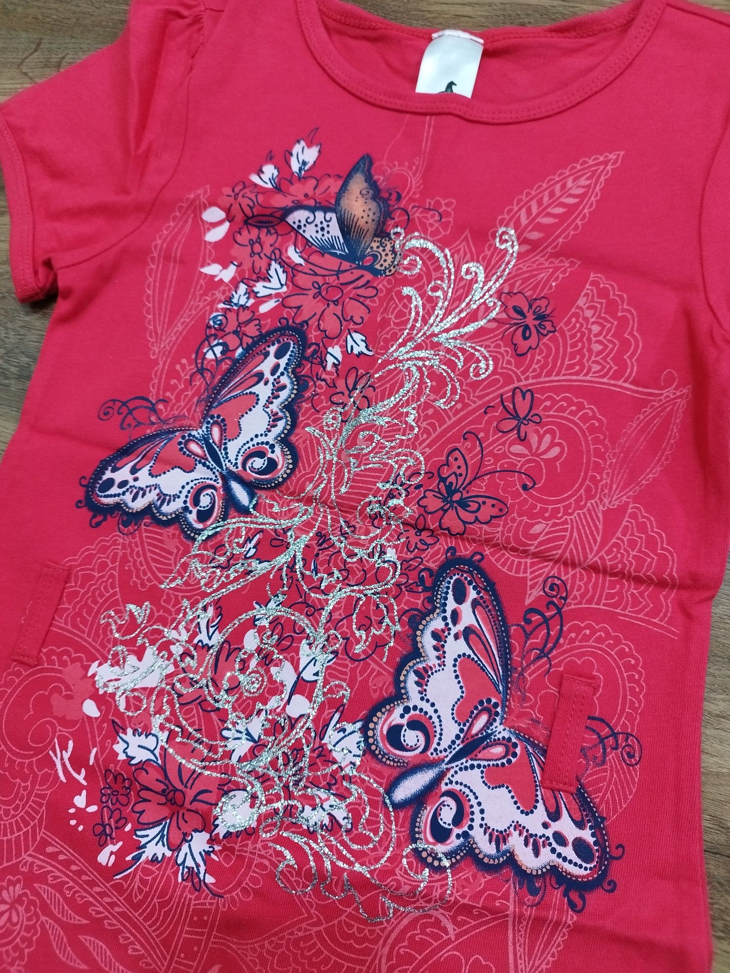 Bluzka tunika dla dziewczynki C&A ciemny róż motyle R.116/122
