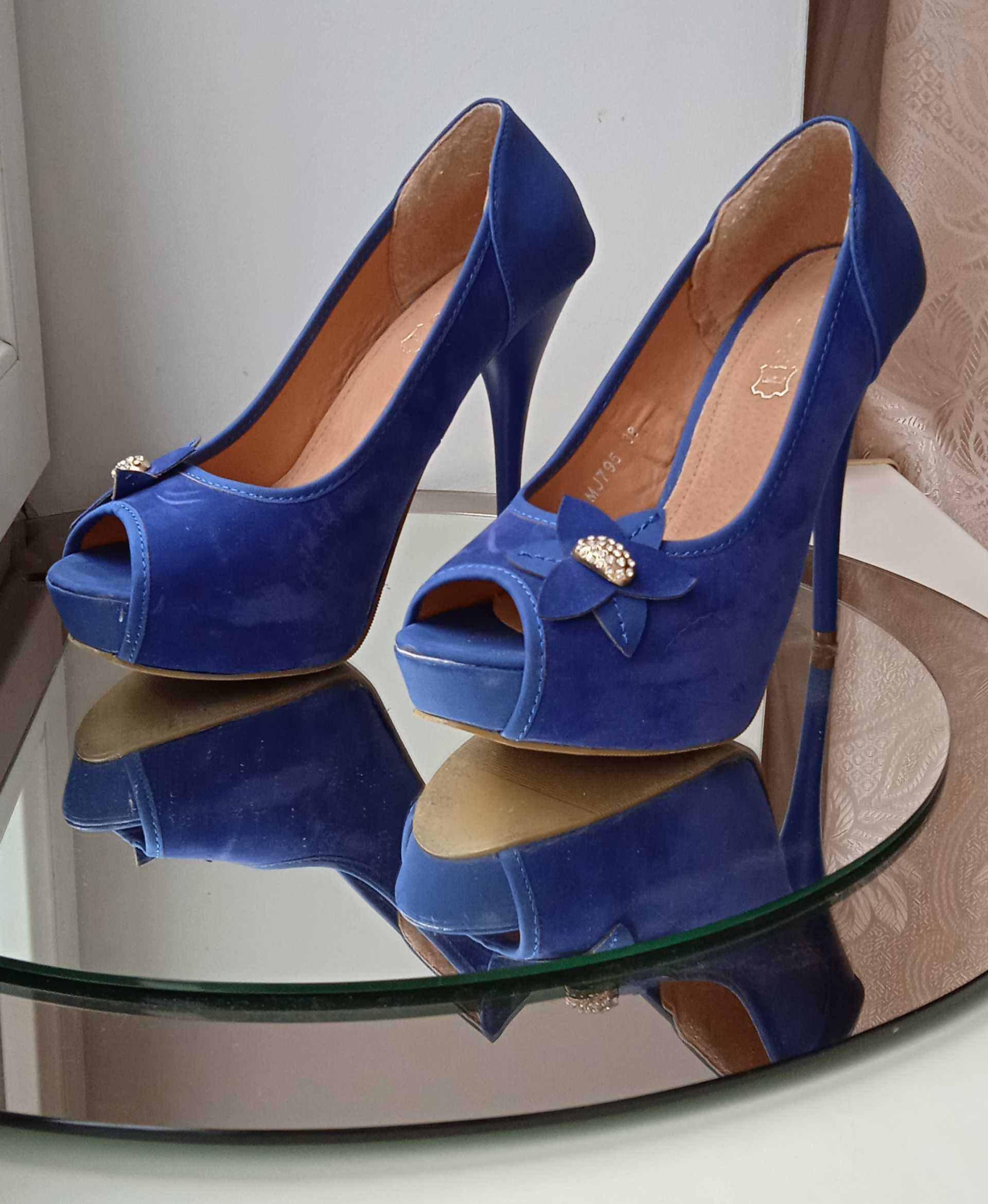 Туфлі святкові жіночі сині замша