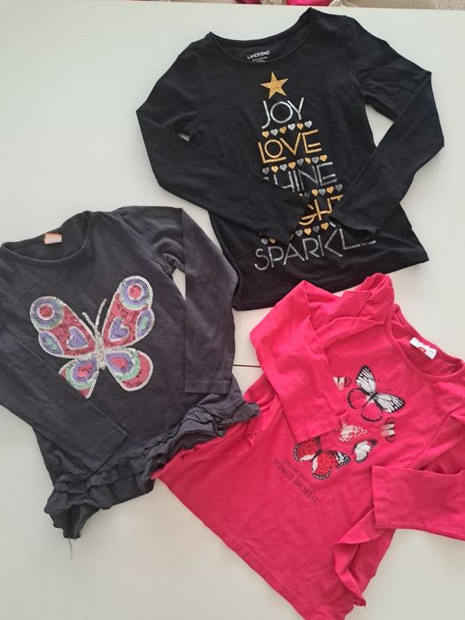Paka t-shirty Topolino 116 bluzka długi rękaw motylki fuksja różowa