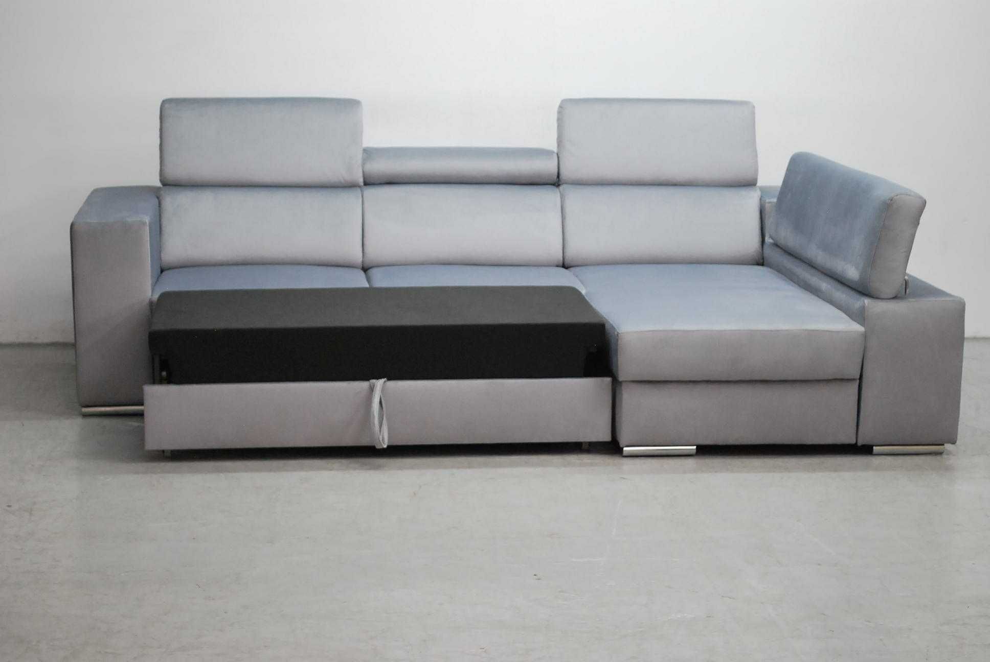 RFŁ DESIGN NOWOCZESNY NAROŻNIK z funkcja spania pojemnik welur szary