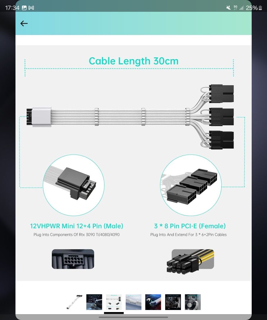 AsiaHorse PCIE 5.0 GPU 16AWG Przedłużacz do zasilacza PC,