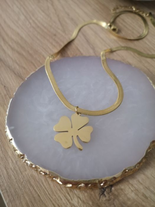 Nowy naszyjnik złoty damski czterolistna koniczyna gruby łańcuszek sta