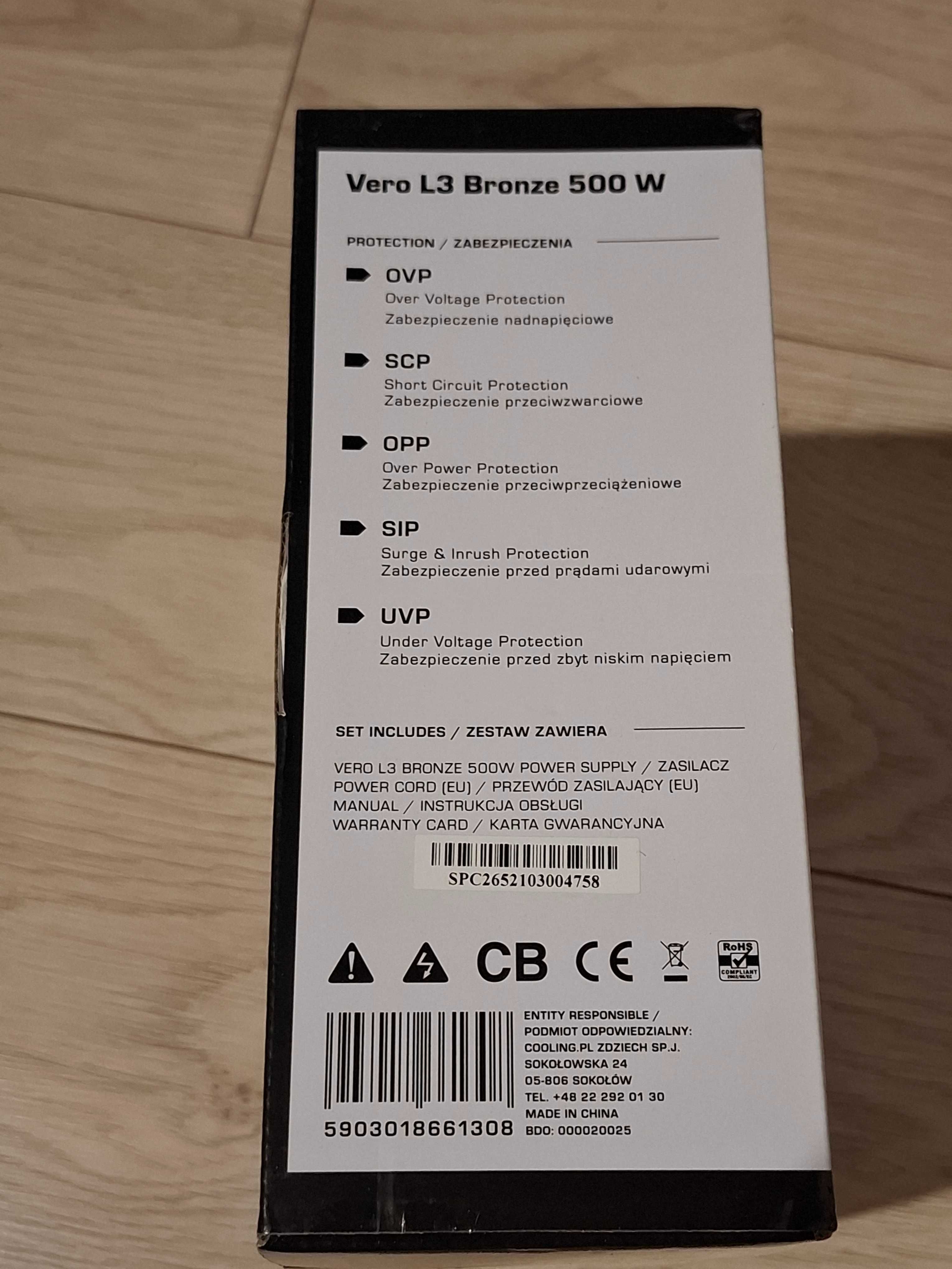 Zasilacz do komputera nowy Vero L3 bronze 500W, Silentiumpc spc265