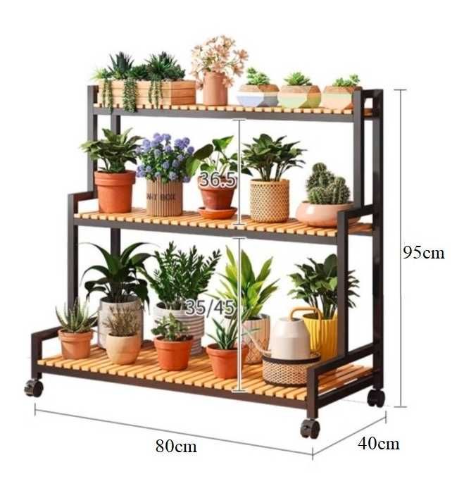 Kwietnik regał stojak na kwiaty 3 poziomy 95 cm czarny