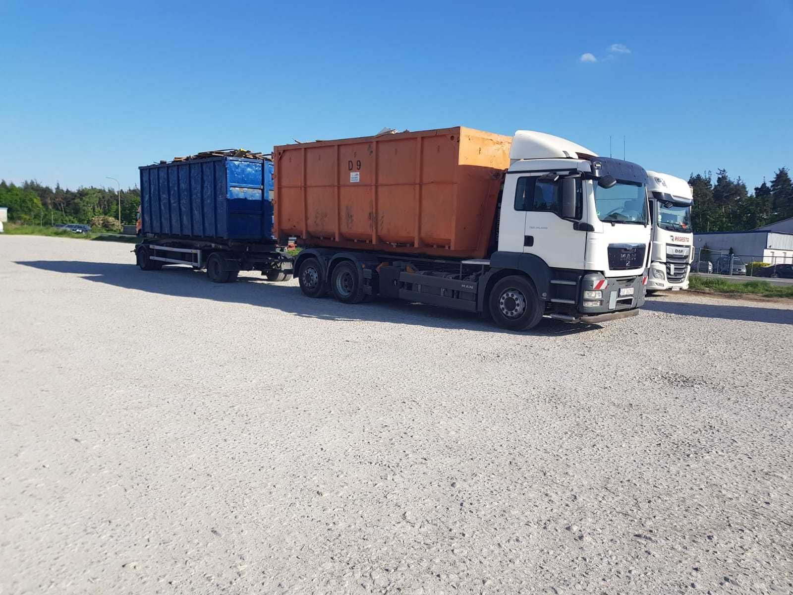 Transport złomu hakowiec z przyczepą HDS przewóz kontenerów Utylizacja