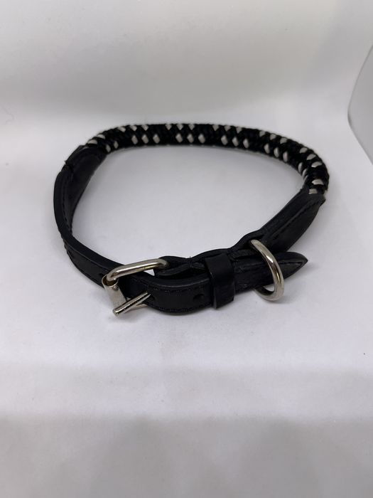 Coleira para Cão Emporio Armani — Couro Preto com Detalhes Trançados