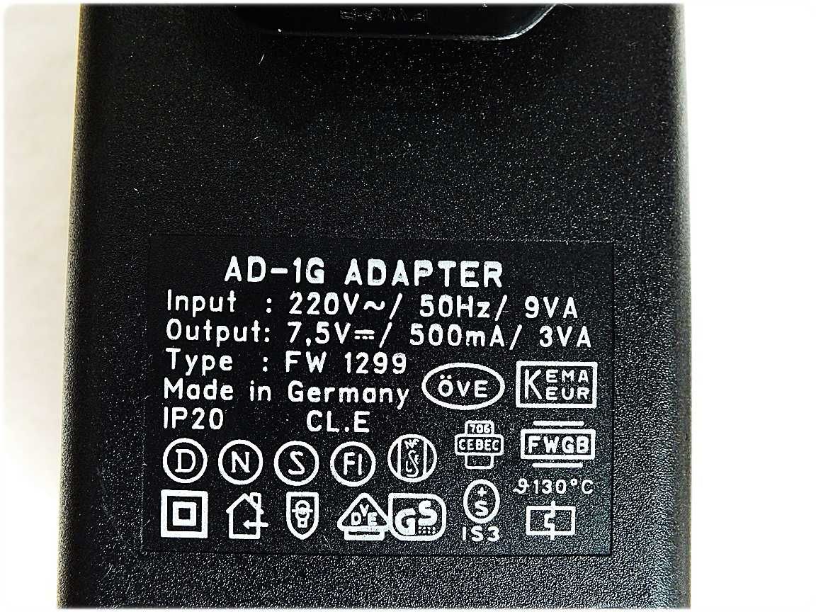 Zasilacz CASIO AD-1G , 7,5V do klawiszy Typ: FW1299