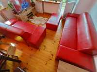 Komplet czerwonych sof z ekoskóry