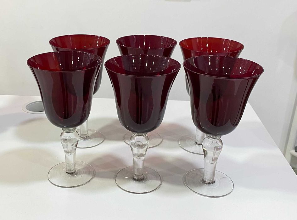 Conjunto de 6 copos cristal vermelhos, fantásticos para o Natal