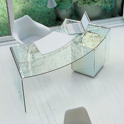 Gallotti Radice President Junior wlsokie srebrne biurko szklane duze