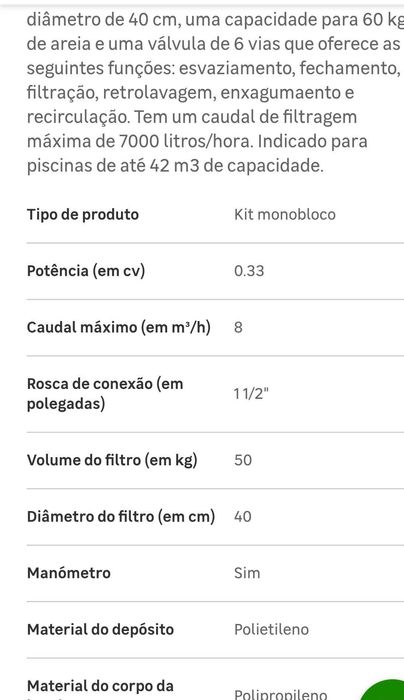 Monobloco bomba e filtro piscina - conjunto ou peças