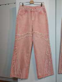 Różowe jeansy z szerokimi nogawkami 38/M dżinsy z wysokim stanem
