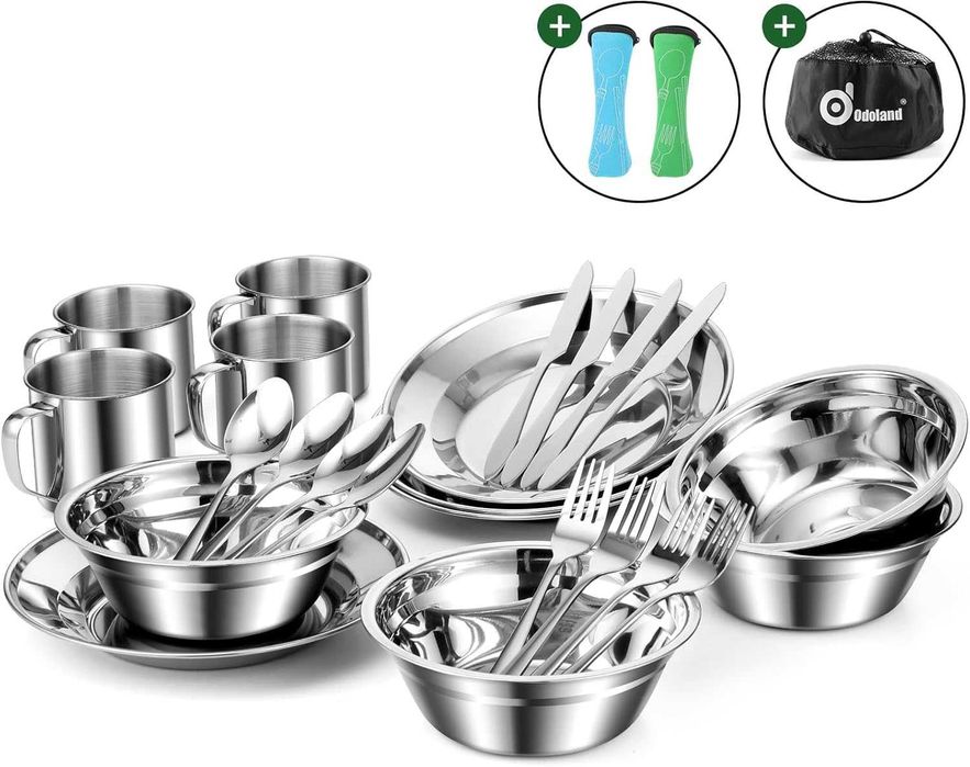 Odoland Zestaw sztućców kempingowych, zestaw ze stali nierdzewnej
