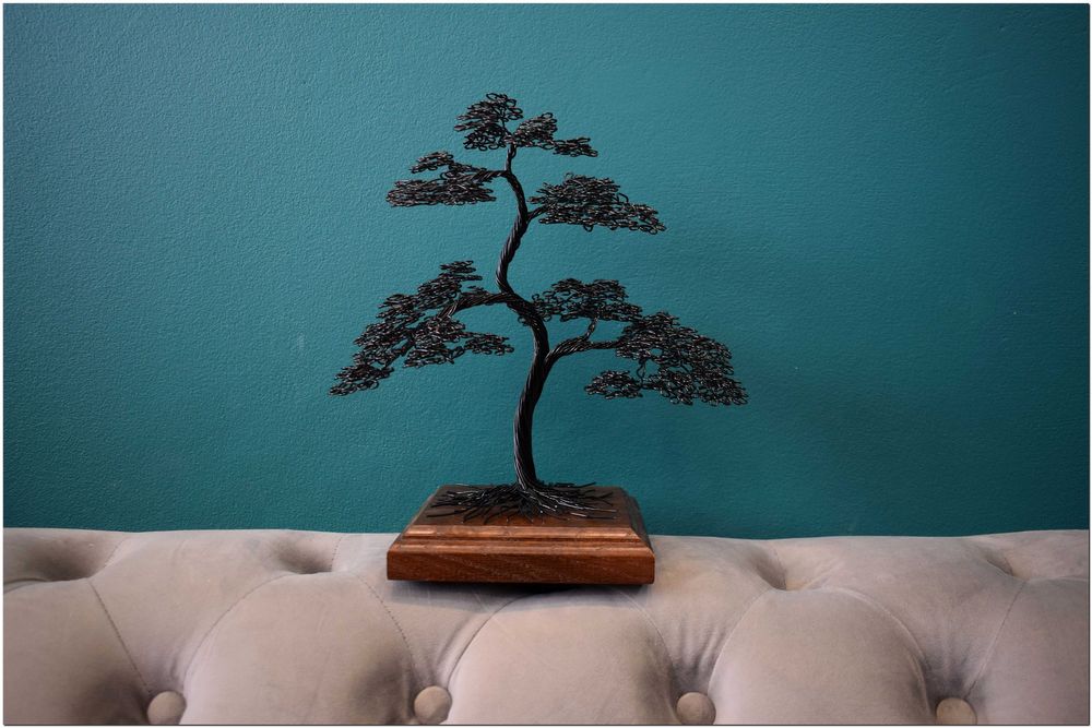 Czarne drzewko bonsai wykonane z drutu , rękodzieło prezent dla mamy